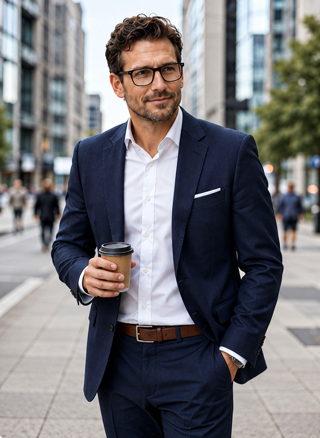KI-generiertes Business-Porträt eines fiktiven Mannes im urbanen Umfeld